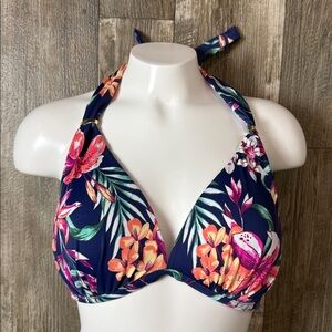 Indigo Sky Push Up Draped Halter Bra Floral Halter Bikini Top, Medium